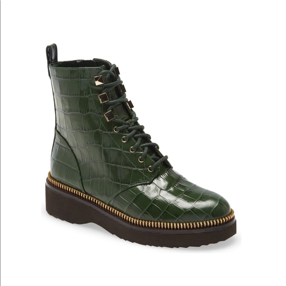Michael Kors Croc Embossed Leather Combat Boot - Picture 5 of 16